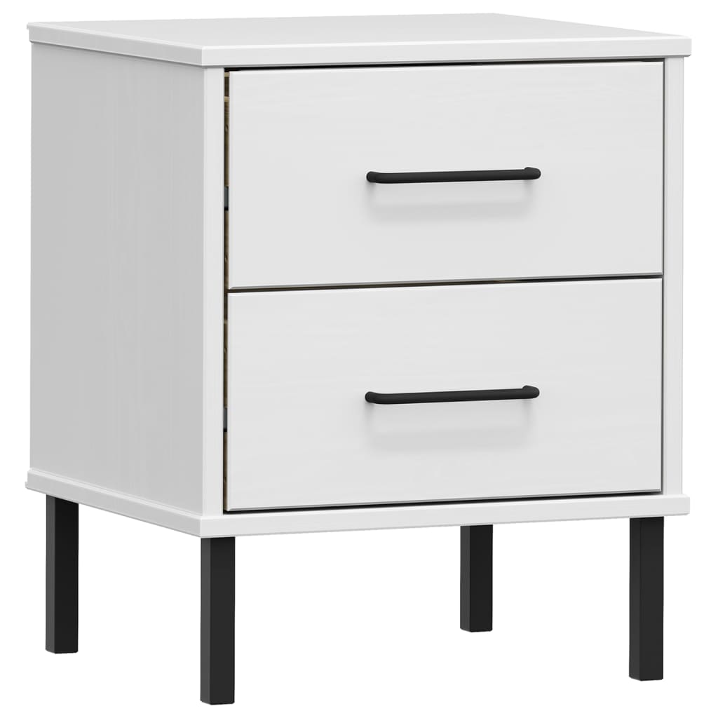 Nightstand OSLO with Metal Legs White Solid Pine Wood