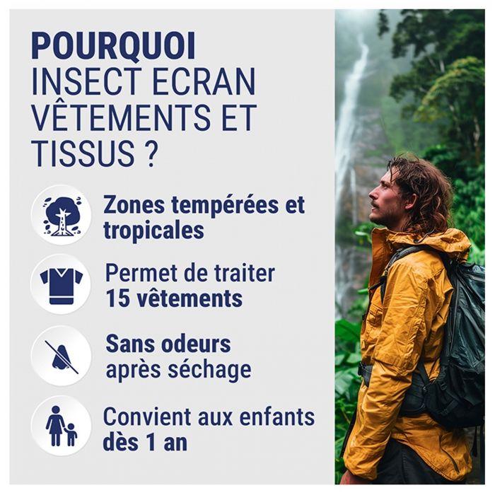 INSECT ECRAN - Spray Anti-Moustiques - Protection contre les piqures de moustiques - Vêtements &amp;Tissus - Sans odeur - Spray - Fabriq