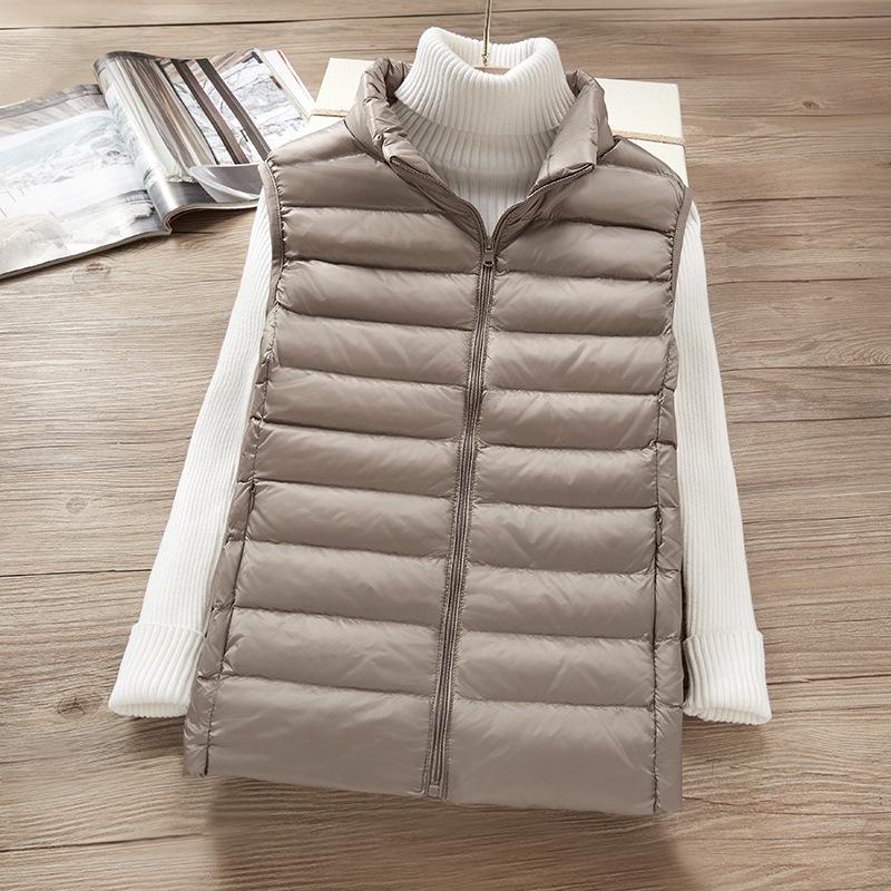 Women's Lightweight Korean Style Padded Down Sleeveless Vest - Short Stand Collar, Plus Size Trendy Outerwear