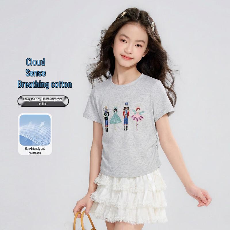 Girls  Cartoon Embroidered Short-Sleeve T-Shirt 170