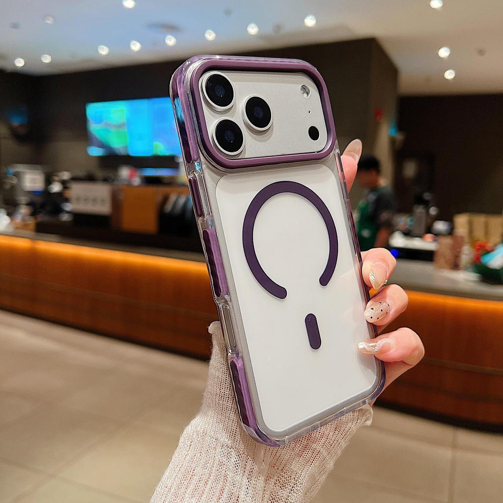 Two-Color Magnetic Acrylic Phone Case for iPhone 17 Pro Max with Large Hole Design