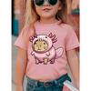 Cute Capybara Print Casual Girls' T-Shirt with Round Neck and Salamander Clothing Design