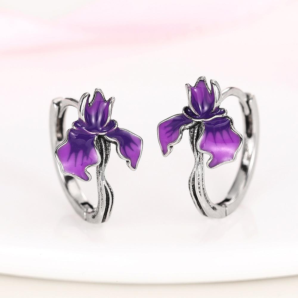 Metal lock edge flared morning glory jewelry, painted oil exquisite earrings, pastoral daily matching style