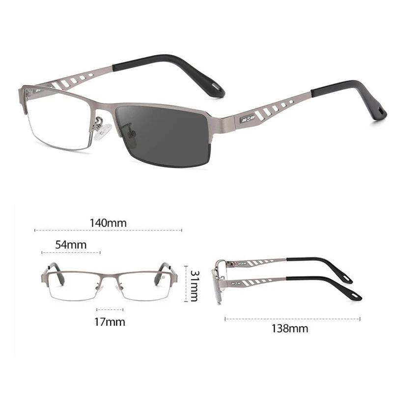 Metal Frame Pochromic Glasses Trendy Business Multifocal Reading Glasses Women Men Half Frame Color Changing Presbyopia