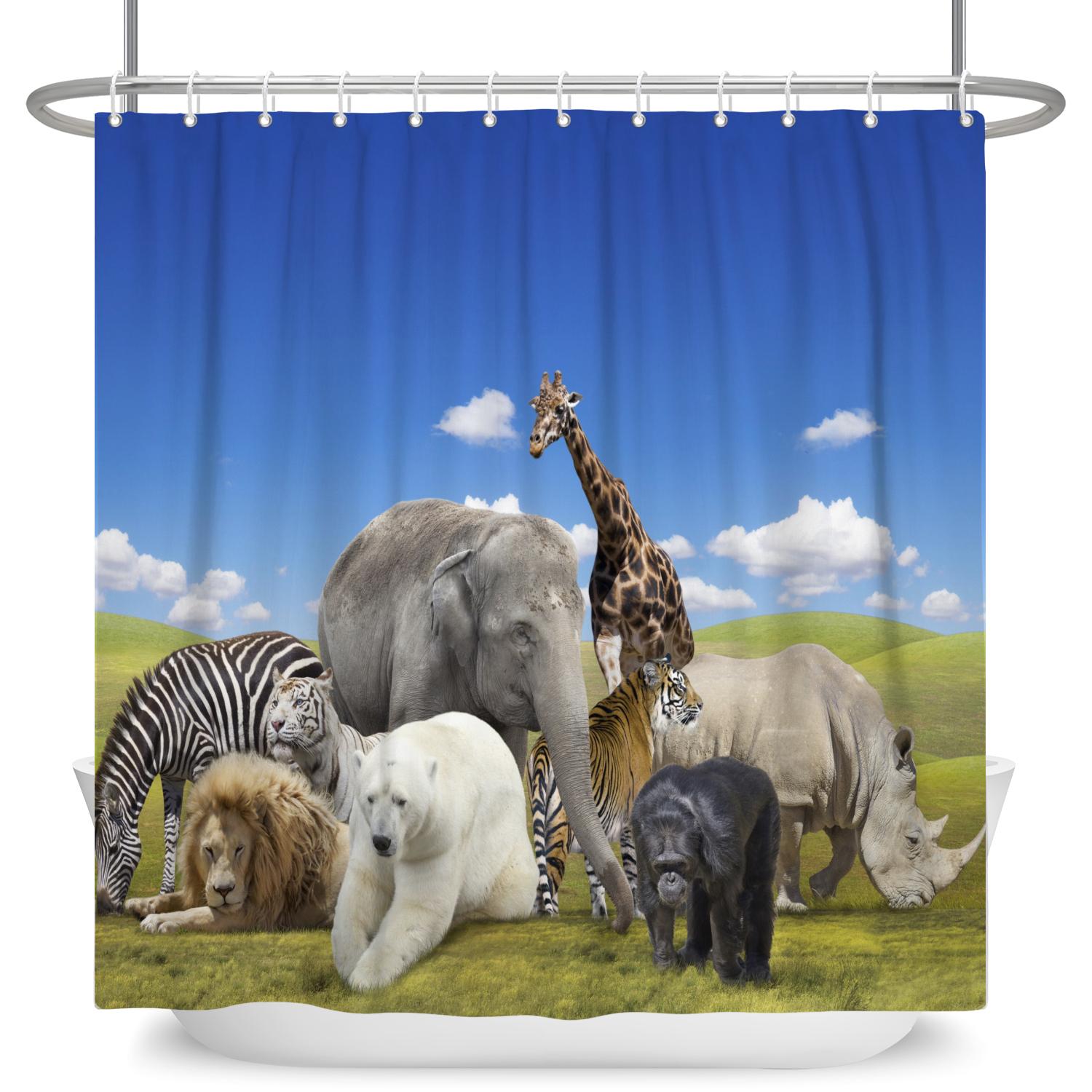 

Natural Scenery Shower Curtain Blue Sky Grassland White Clouds 3D Printing Home Bathroom Decoration Waterproof Curtain With Hook 90x180cm