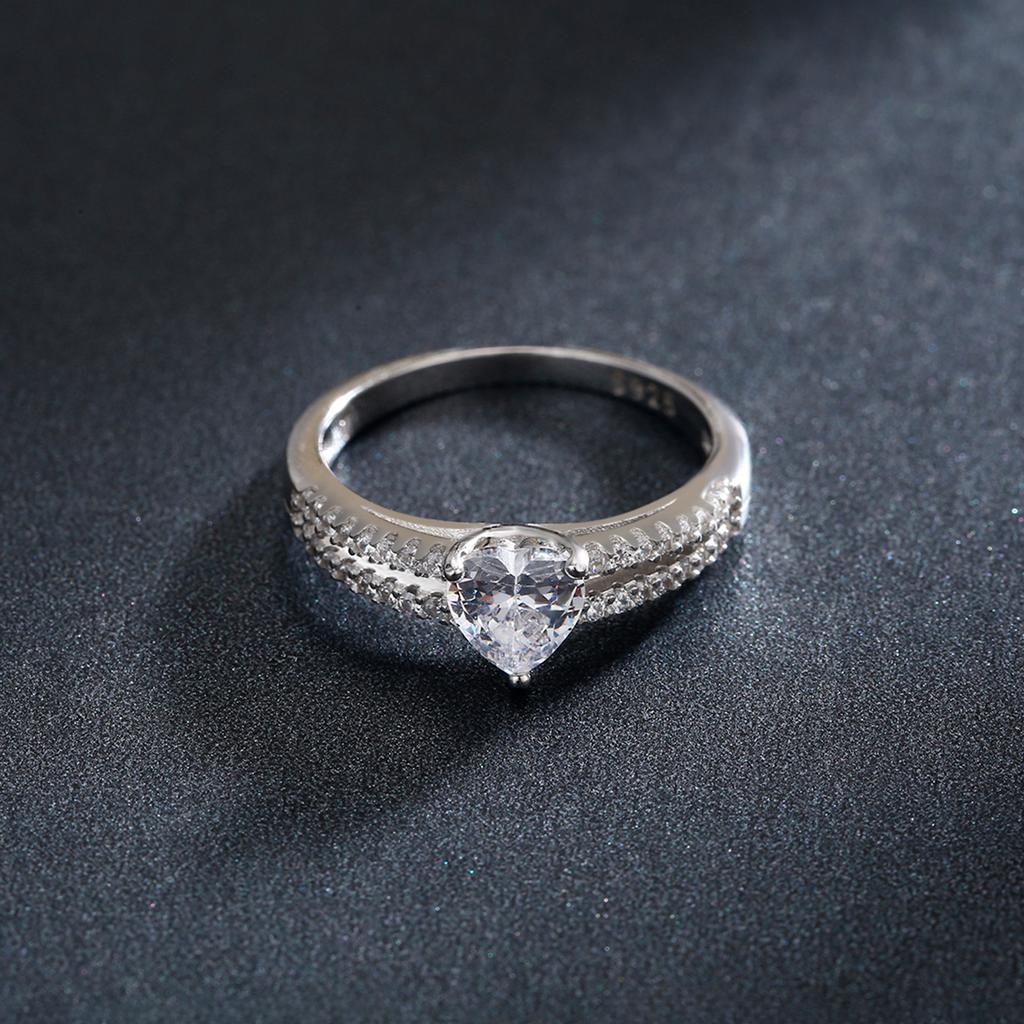 Modian Real 925 Silver Hearts Clear CZ Finger Rings For Women Romantic Double Line Wedding Statement Jewelry Gift