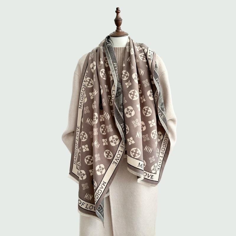 Autumn and winter new atmosphere scarf women's dual-purpose imitation cashmere air conditioner shawl double-sided thickened warm scarf