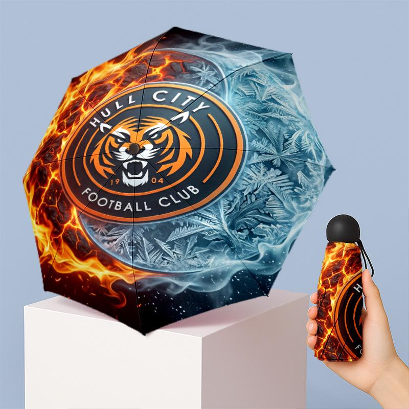 Hull City Football Pattern Printed Mini 5 Folds 8 Ribs Compact Umbrella Windproof Waterproof Lightweight Portable Folding