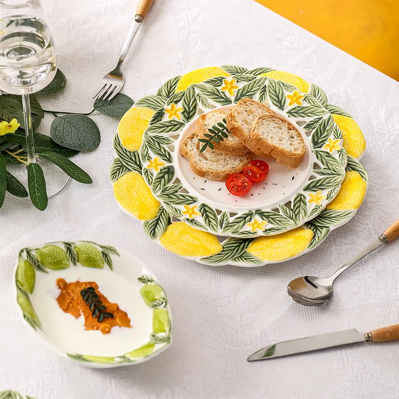 BRKeramický Ručně Kreslený Citronový Talíř Nádobí Restaurace Molekulární Gastronomie Nádobí Dezertní Svačinový Talíř Omáčník Ovocný TalířEY