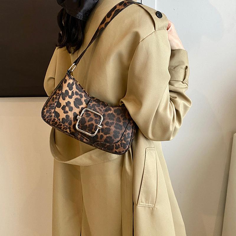 PU Women Crossbody Bag Leopard Print Bag Fashion One-shoulder Underarm Bag Niche Design Messenger Bag