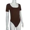 Women's Square Neck Bodysuit Ribbed Short Sleeve Sports Yoga Shapewear
