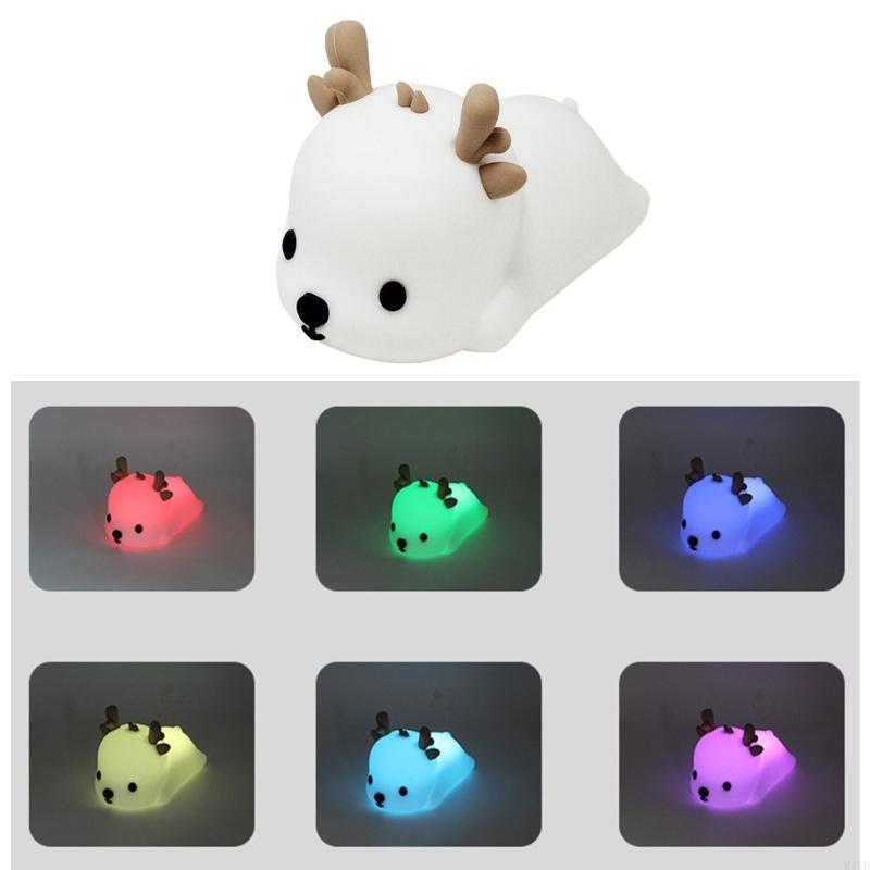 LED Rechargeable Cartoon Deer Lamp Decoration Bedside Lamp Silicone Wireless Night Lights Touch Control Night Light M4YD
