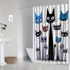 VIKAMA Cartoon Cat Print Shower Curtain Easy Care Nordic Style Bathroom Wet/Dry Separation Healing and Adorable Atmosphere