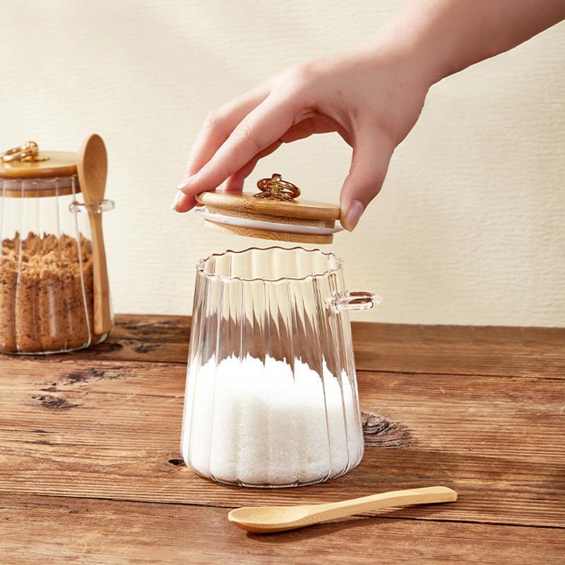 Contenants Alimentaires Hermétiques Pots de Stockage Pot en Verre avec Couvercle et Cuillère Boîte Scellée Boîtes à Sucre Thé Pots à Café Hermétiques Cuisine