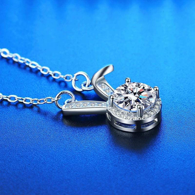 S925 Sterling Silver Moissanite Rabbit Ear Pendant Necklace for Women - Cute Douyin-Inspired Style