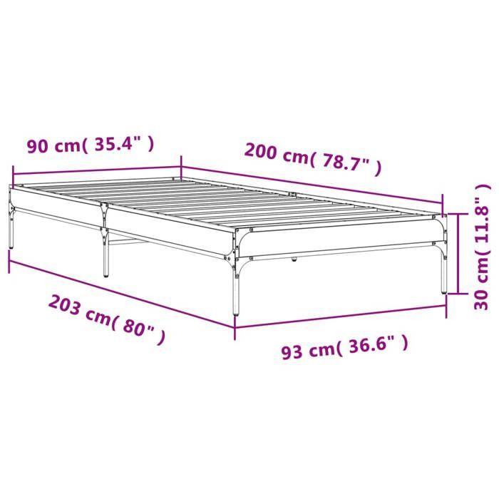 VidaXL Bed Frames Brown Oak 90x200 Cm Engineered Wood and Metal, Bed, Guest Bed, Single Bed, Bedroom Furniture At 845035