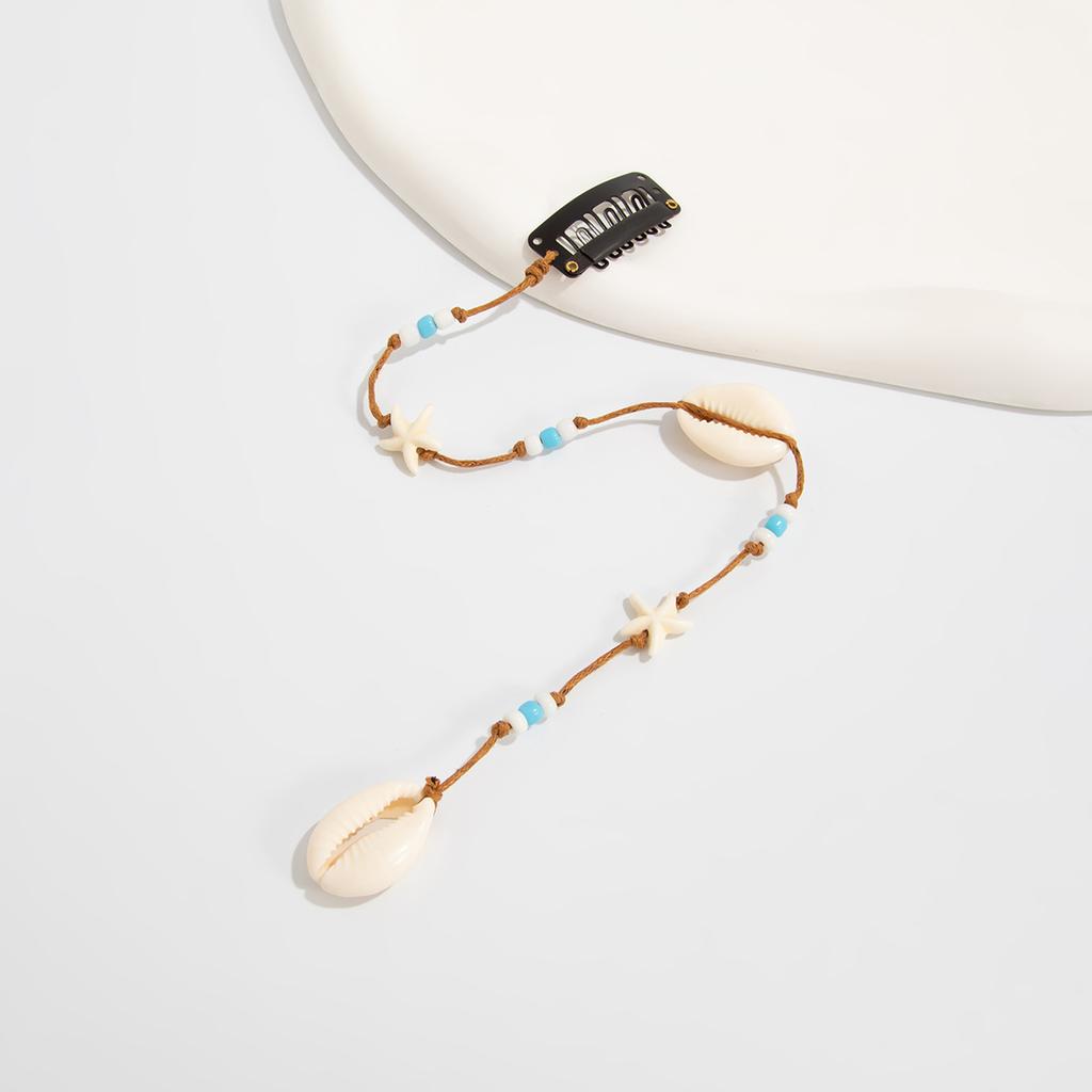 Beach Conch Starfish Scallop Tassel Hair Accessory for Women DIY Summer Beach Long Pendant Braided Wax Thread Hair Decoration Jewelry Charm Hair Clip