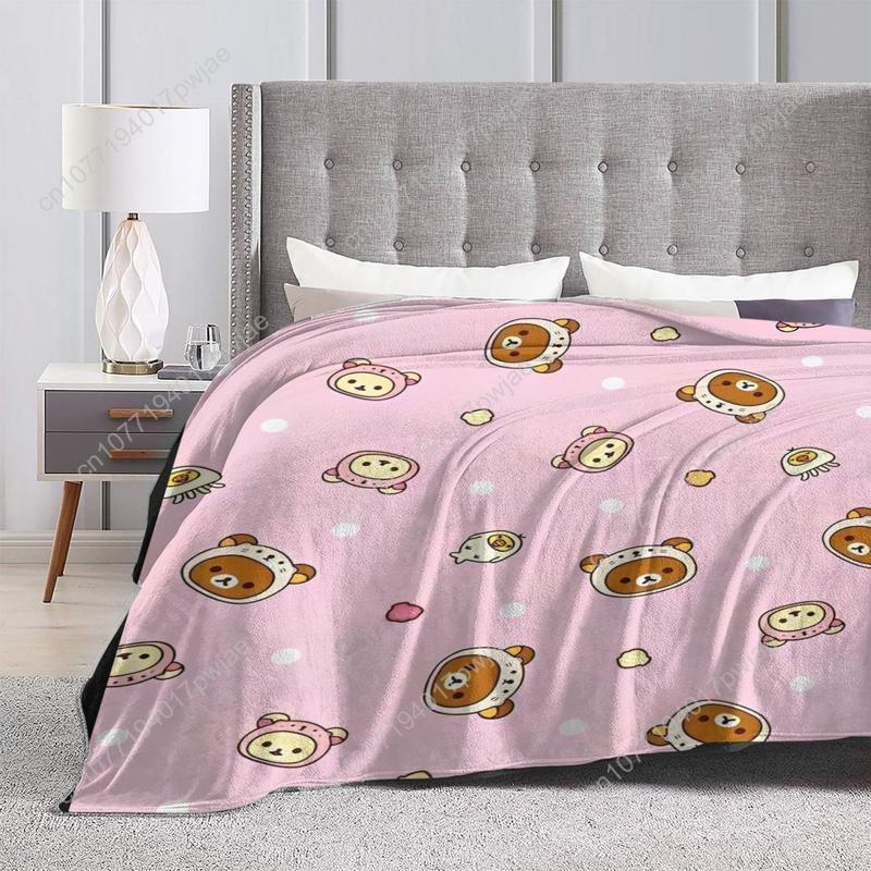 Rilakkuma Cartoon Flannel Blanket Super Warm Throw Blanket for Couch Chair Decorative Print Bedspread Sofa Bed Cover