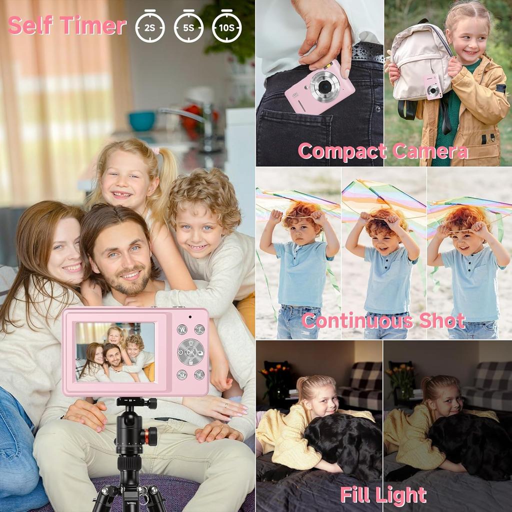 Digital Camera, FHD 1080P Digital Camera for Kids, Vintage Digital Camera with 16X Zoom, Face Detect, Smile Capture, Anti Shake, Compact Point and
