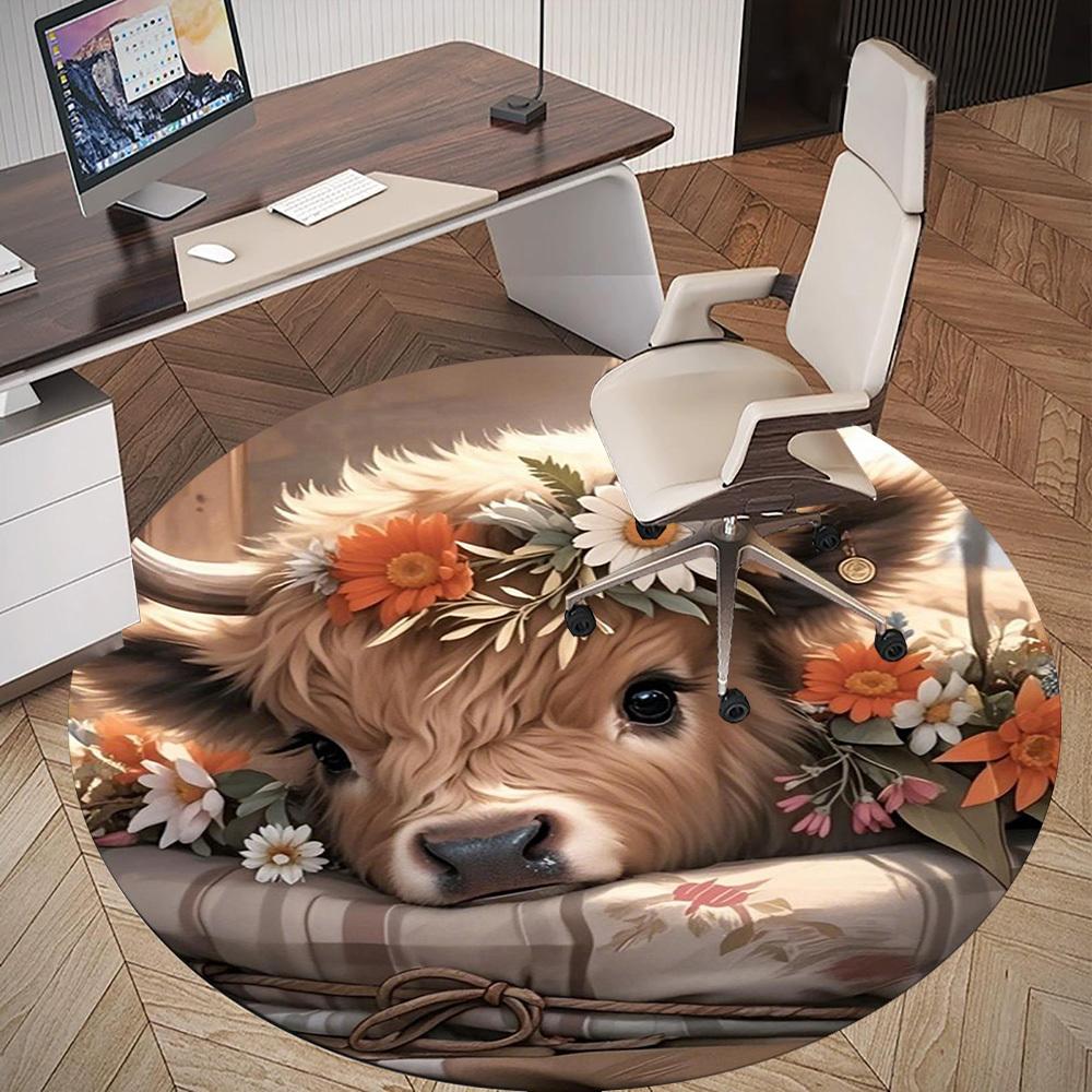 1PC Cute Cow Flowers Pillow Round Chair Mat Area Rug - Non-Slip, Floor Mat for Office, Bedroom, Home Decor Christmas Gift C0528105