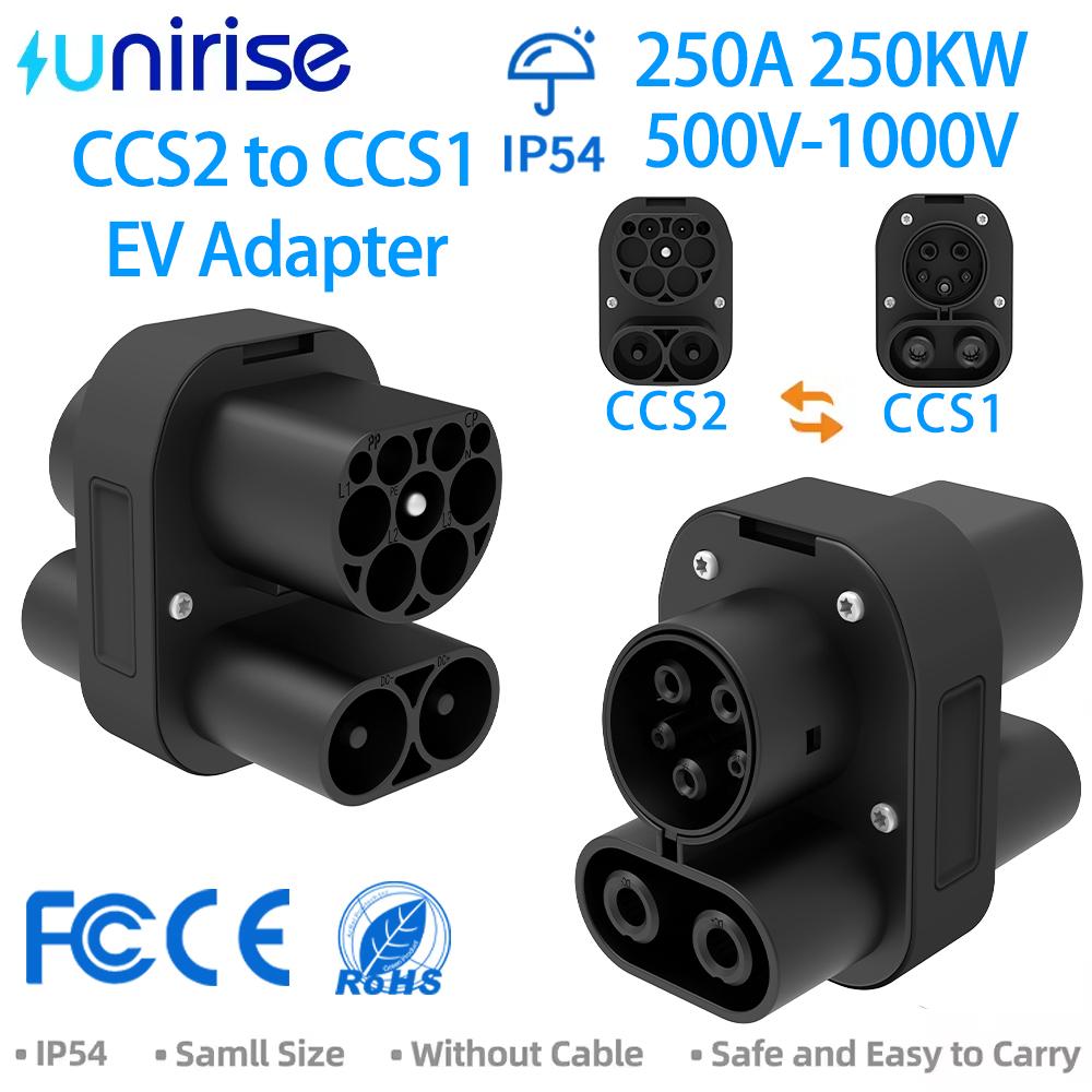 Unirise CCS2 to CCS1 EV Adapter 250KW 1000V DC Fast CCS2 Charging Station Converter for Electric Car CCS1 Socket Charger Adaptor CCS2 to CCS1