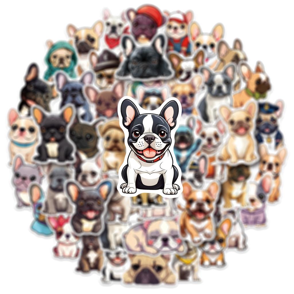 50Pcs French Bulldog Puppy Graffiti Stickers Cute Dogs Cartoon Decal Diy Notebook Phone Guitar Scraphbook Waterproof Sticker
