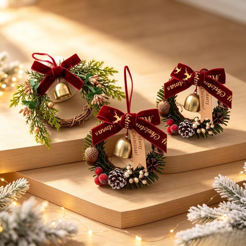 Christmas Jingle Bells Door Hanger Ornament Velvet Bow Pine Cone Bell Pendants For Christmas Decoration Christmas Gift Noel