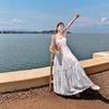 New super fairy seaside vacation white design embroidered suspender dress long dress