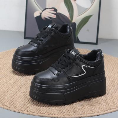 Mode 8CM Damen Plateau Keilabsatz Sneaker Klobig Echtes Leder Damen Sommer Schuhe Frühling Herbst Walking Sneaker Vulkanisiert Mode