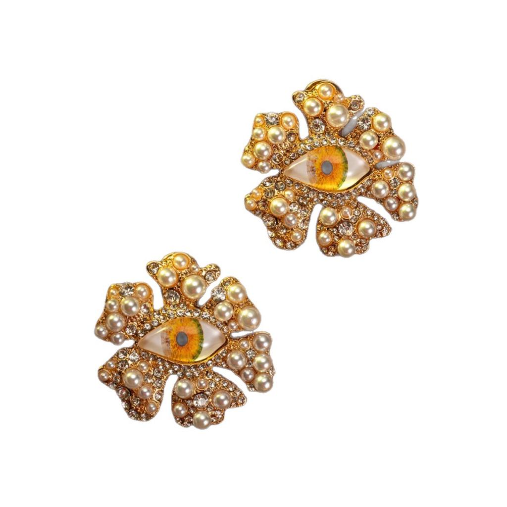 Medieval Xiapa New Vintage Devil's Eye Flower Baroque Pearl Earrings Exaggerated Personalized