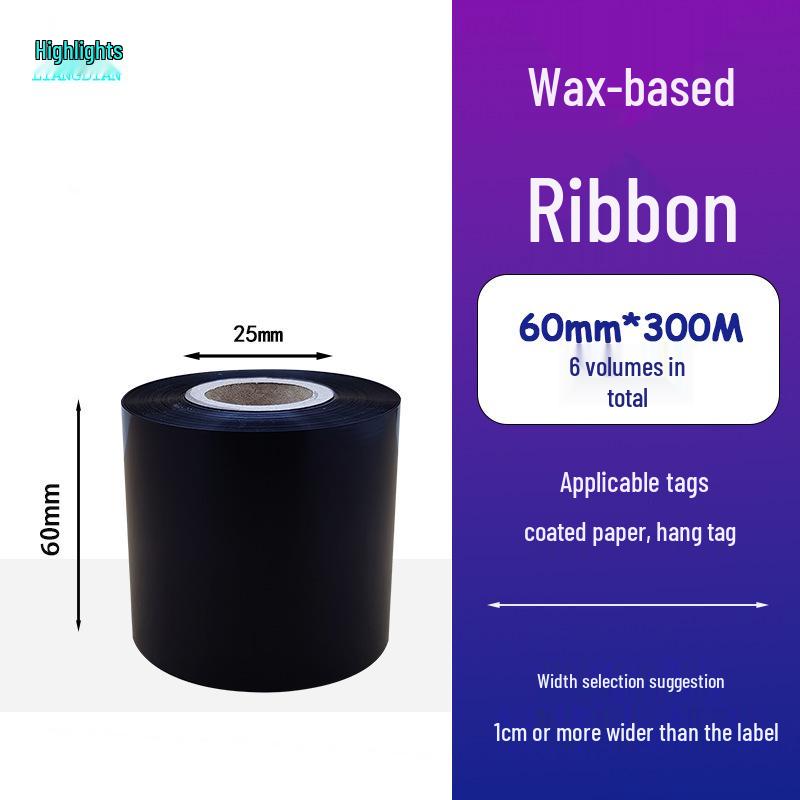 Hybrid Wax-Based Carbon Ribbon Roll for Printer Label Paper, Full Resin 80mm x 60m