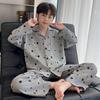 Boys Cotton Pajama Set Long Sleeve Open Front Cartoon Print Home Wear Kids Teens