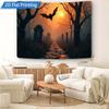 1pc Wall Tapestry Gothic Cemetery Tapestry with Bat and Sunset, Halloween Decor Art