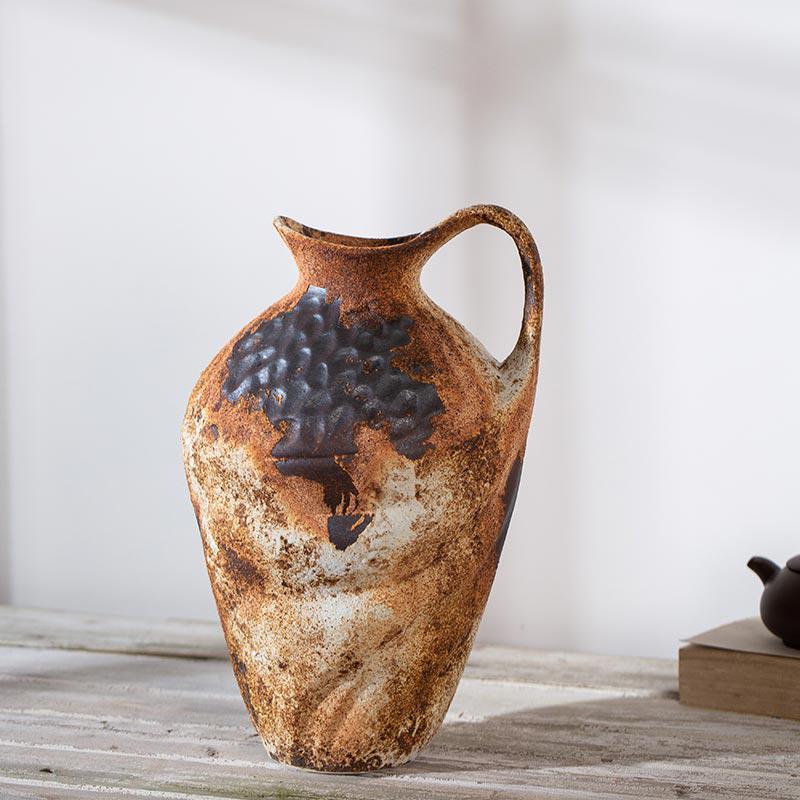Retro Zen Coarse Pottery Vase: Living Room Tabletop or Foyer Flower Decoration