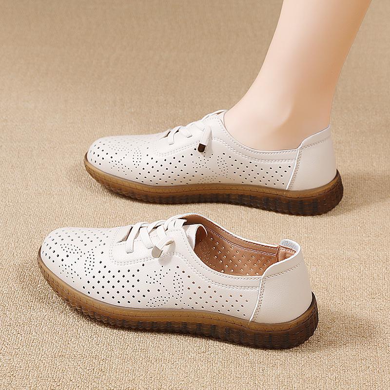 New Spring and Summer Hollow Flat Mother Shoes Women Casual Shoes Simple White Shoes Wear-resistant Women Shoes Sneakers