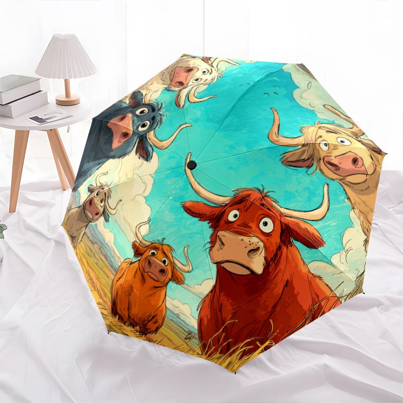 Animals In the Grass Pattern, Automatic Folding Umbrella, Portable and Foldable Design, 8 Ribs, a Christmas or Birthday Gift.