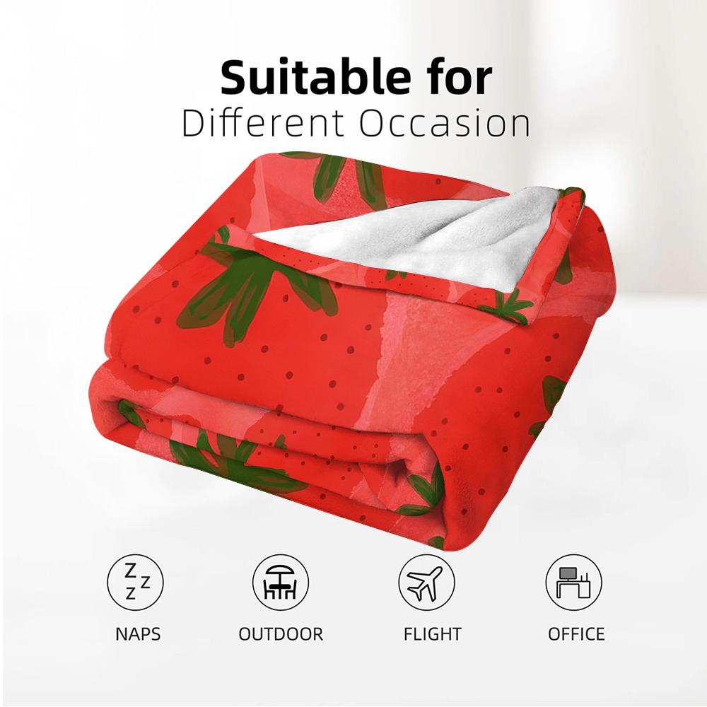 Watercolor Strawberry Soft Flannel Blanket Breathable Warm Throw for Office Car Sofa Kids Room Birthday Xmas Gift