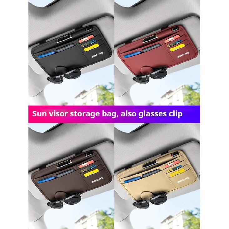 Car PU Leather Sun Visor Glasses Clip Card Holder Storage Pockets For Mercedes Benz AMG R C E V Class Viano SLK GLC SL Vito GLK