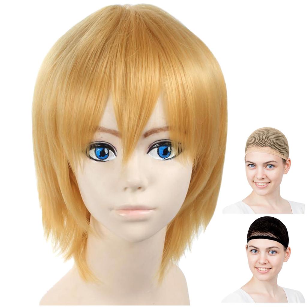 CaseEden Cosplay Wig, Premium Short Yellow Gold, Yellowish Blonde, 6010