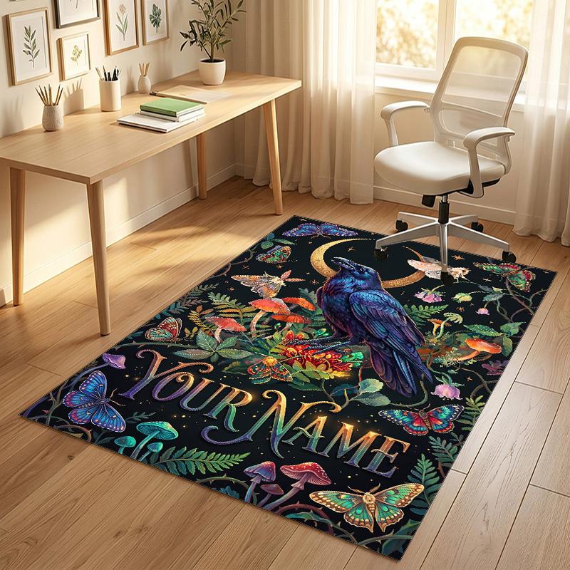 Forest Creatures Theme Soft Crystal Velvet Rug Custom Name & Text Print Non Slip Floor Rug for Bedroom Living Room