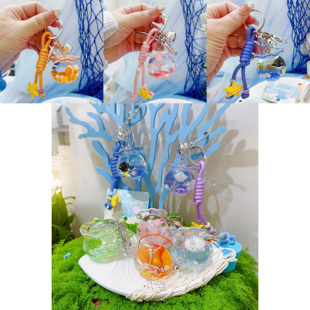 Ocean Family Fish Tank Keychain With Seals Turtles Seahorses Design For Marine Enthusiasts