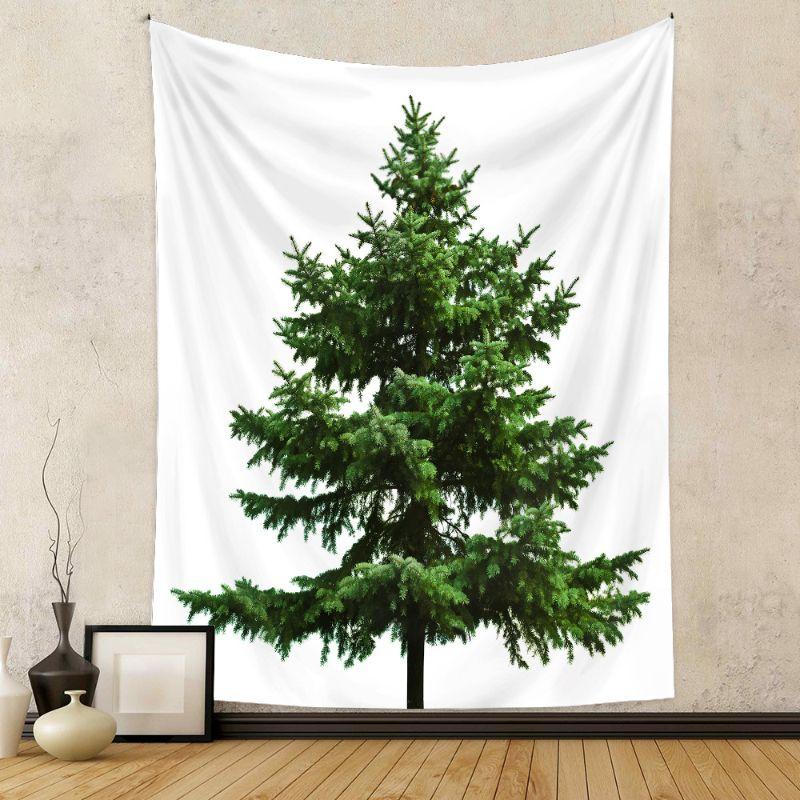 White Pine Tree Wall Tapestry Realistic Green Evergreen Conifer Minimalist Simple Nature Botanical Holiday Decor Durable