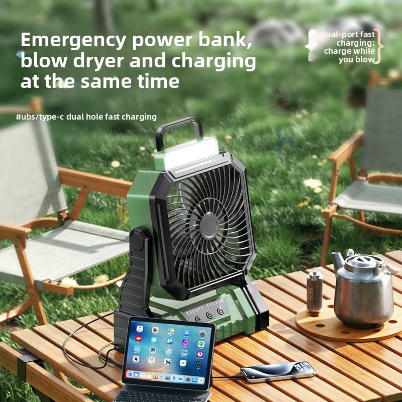 Portable Camping Fan Rechargeable Battery Operated with Lights Outdoor Beach Tent Fan 4 Speed Adjustable Brightness Heavy Duty