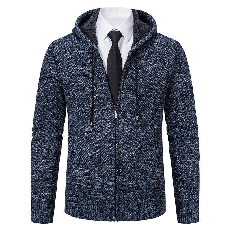 Men's Hooded Cardigan Sweater - Autumn/Winter Knit, Plus Velvet, Casual Outerwear