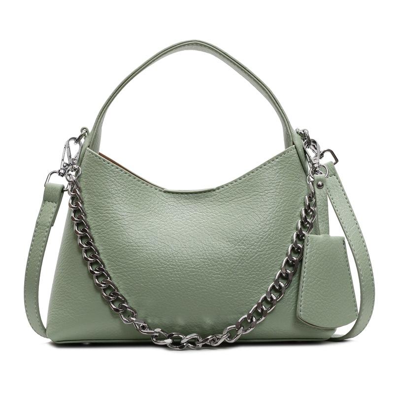 

Korean style simple trend casual lychee pattern texture chain portable bucket bag temperament versatile commuter style messenger bag зелёный