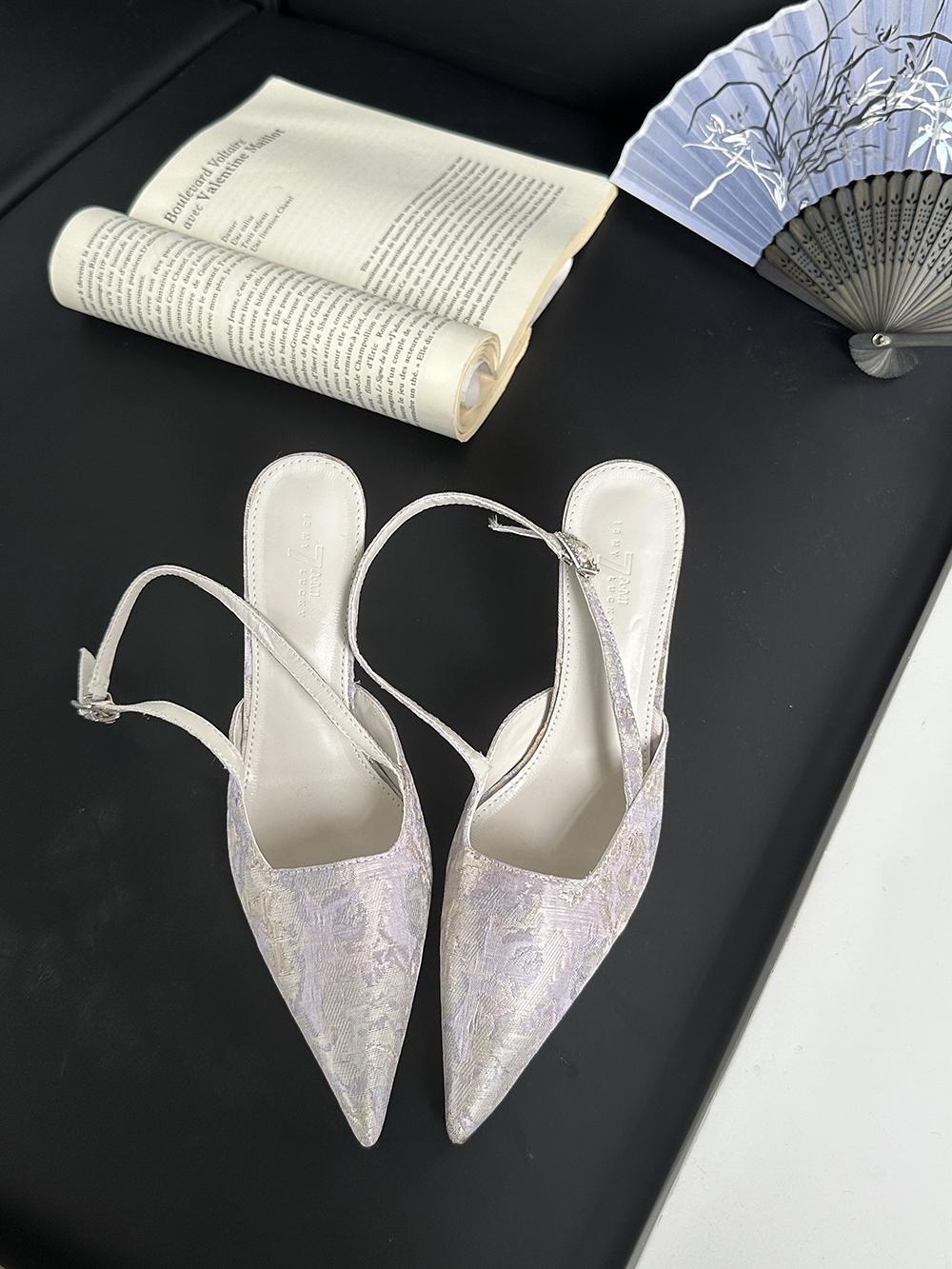 

Мода Черный Бежевый Фиолетовый Женские Сандалии Острый Носок Летние Туфли Шелковые Элегантные Модные Вечерние Сандалии Тонкие Высокие Каблуки Сзади Ремешок 39 7.5 фиолетовый