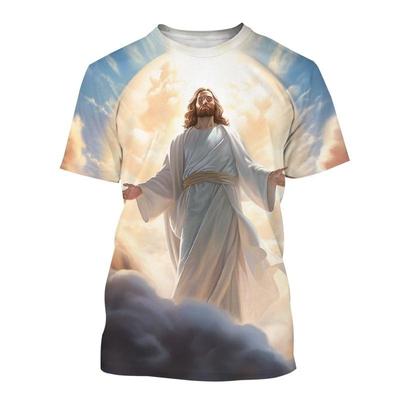 T-Shirt mit 3D-Druck für Herren, lässig, kurze Ärmel, Rundhalsausschnitt, christlicher Gott, Sommer, übergroße Oberteile, T-Shirts, Kleidung