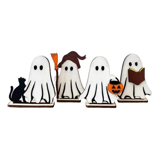 Cute Wooden Ghost Signs Halloween Indoor Tiered Tray Decor Ghost Theme Tabletop Centerpiece for Party Home Kitchen Shelf Decor
