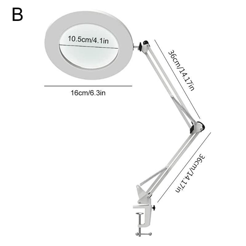 LED Magnifying Lamp Metal Swing Arm Magnifier Lamp - Stepless Dimming 3 Color Modes 5X Magnification Adjustable