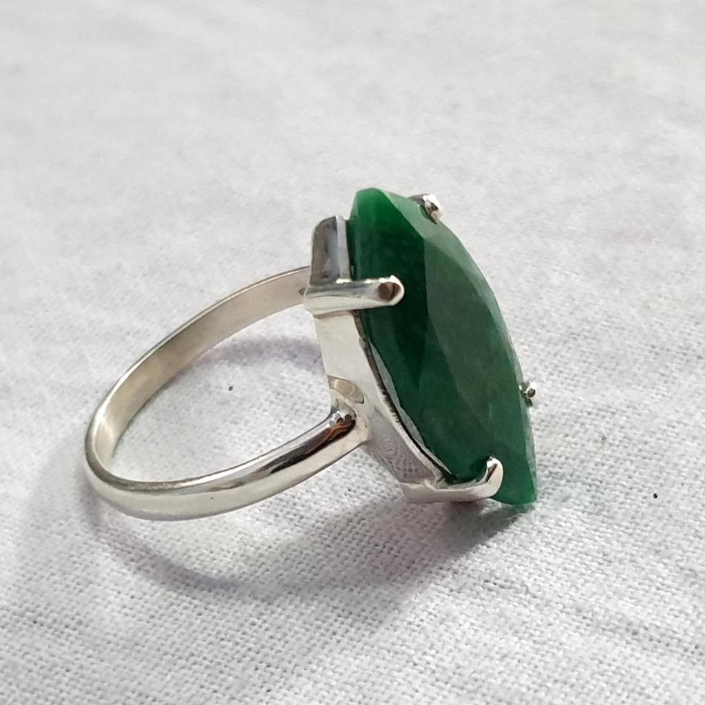 Marquise Rich Green Emerald Prong Set 925 Sterling Silver Ring Jewelry, Wedding Gift Emerald Ring